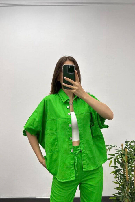 BUTTONS SHIRT AND PANTS WOMAN SET GREEN/JESHILE - 2
