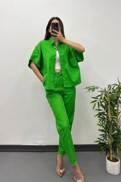 BUTTONS SHIRT AND PANTS WOMAN SET GREEN/JESHILE - 3