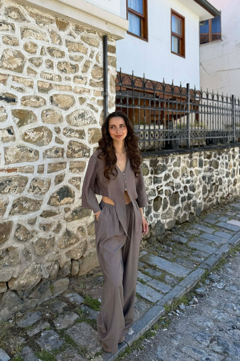 BUTTONS SHIRT + TROUSERS WOMAN SET DARK GREY/GEE - 4