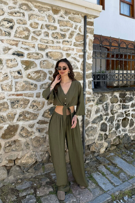 BUTTONS SHIRT + TROUSERS WOMAN SET GREEN/JESHILE - KLAUDIO FASHION