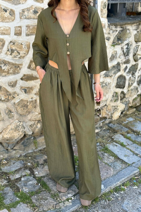 BUTTONS SHIRT + TROUSERS WOMAN SET GREEN/JESHILE - 2