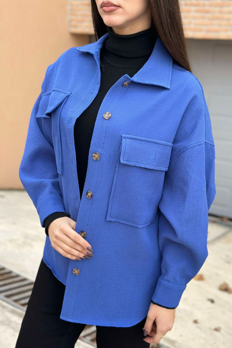 BUTTONS SIMPLE ONE COLOR WOMAN SHIRT BLUE/BLU - 3