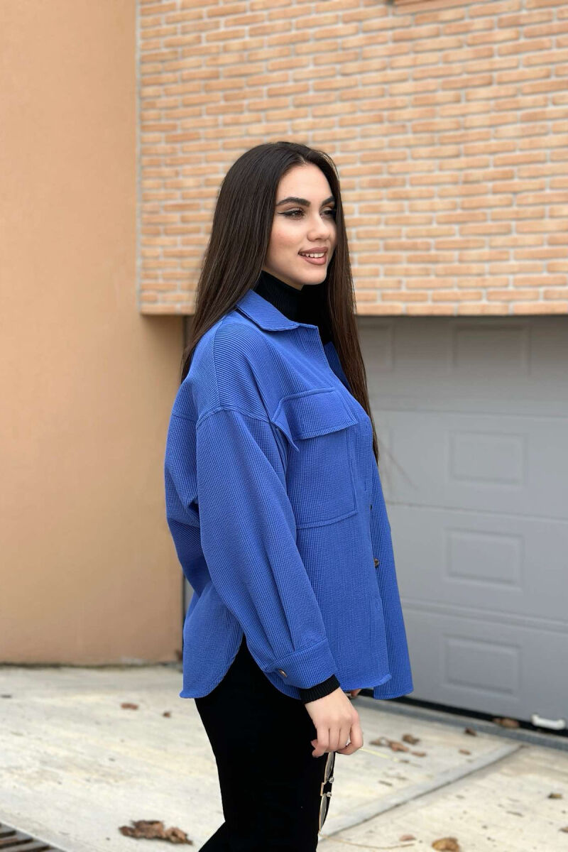 BUTTONS SIMPLE ONE COLOR WOMAN SHIRT BLUE/BLU - 4