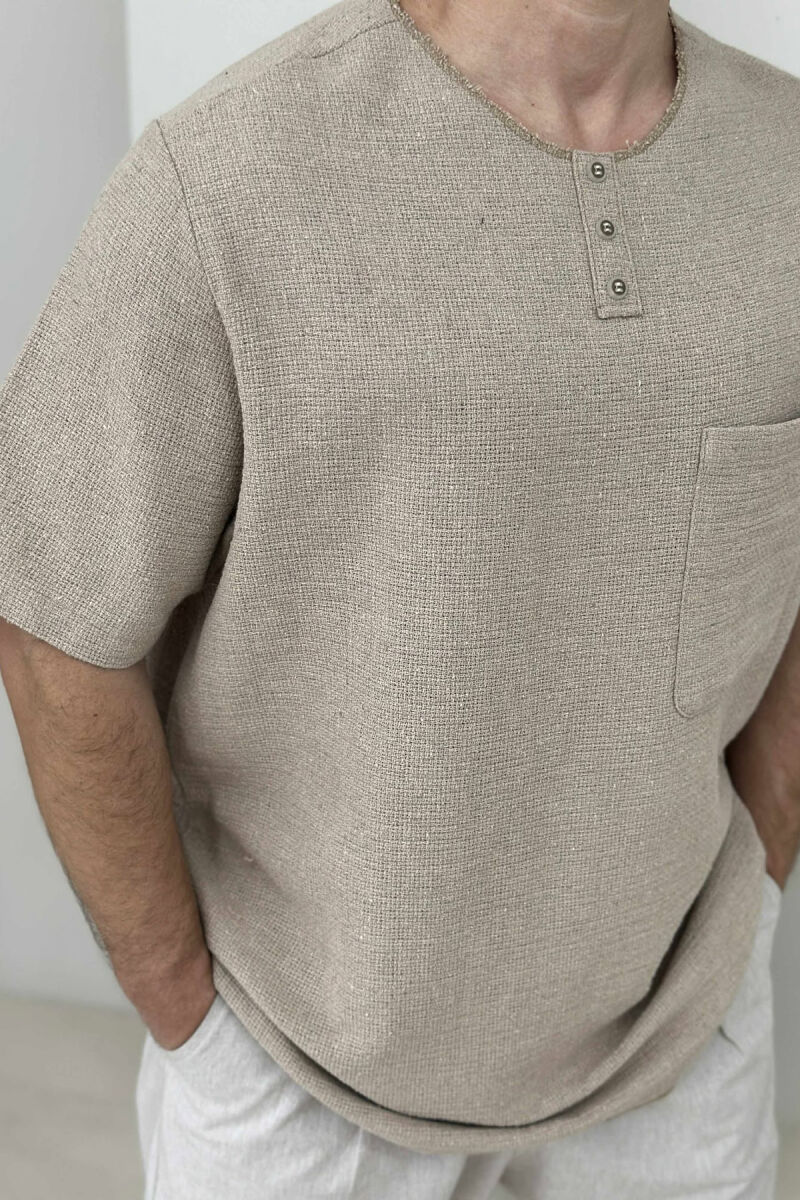 BUTTONS SINGLE POCKET MEN T-SHIRT LIGHT BROWN/KAZB - 3