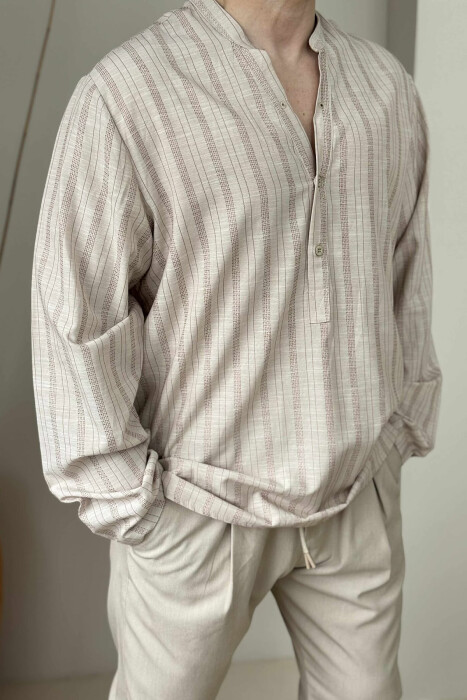 BUTTONS STRIPED MEN SHIRT BEIGE/BEZHE 