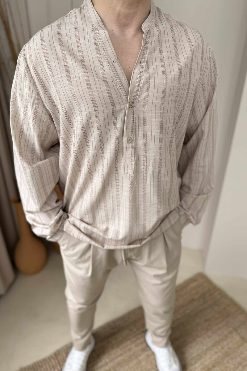 BUTTONS STRIPED MEN SHIRT BEIGE/BEZHE - 2