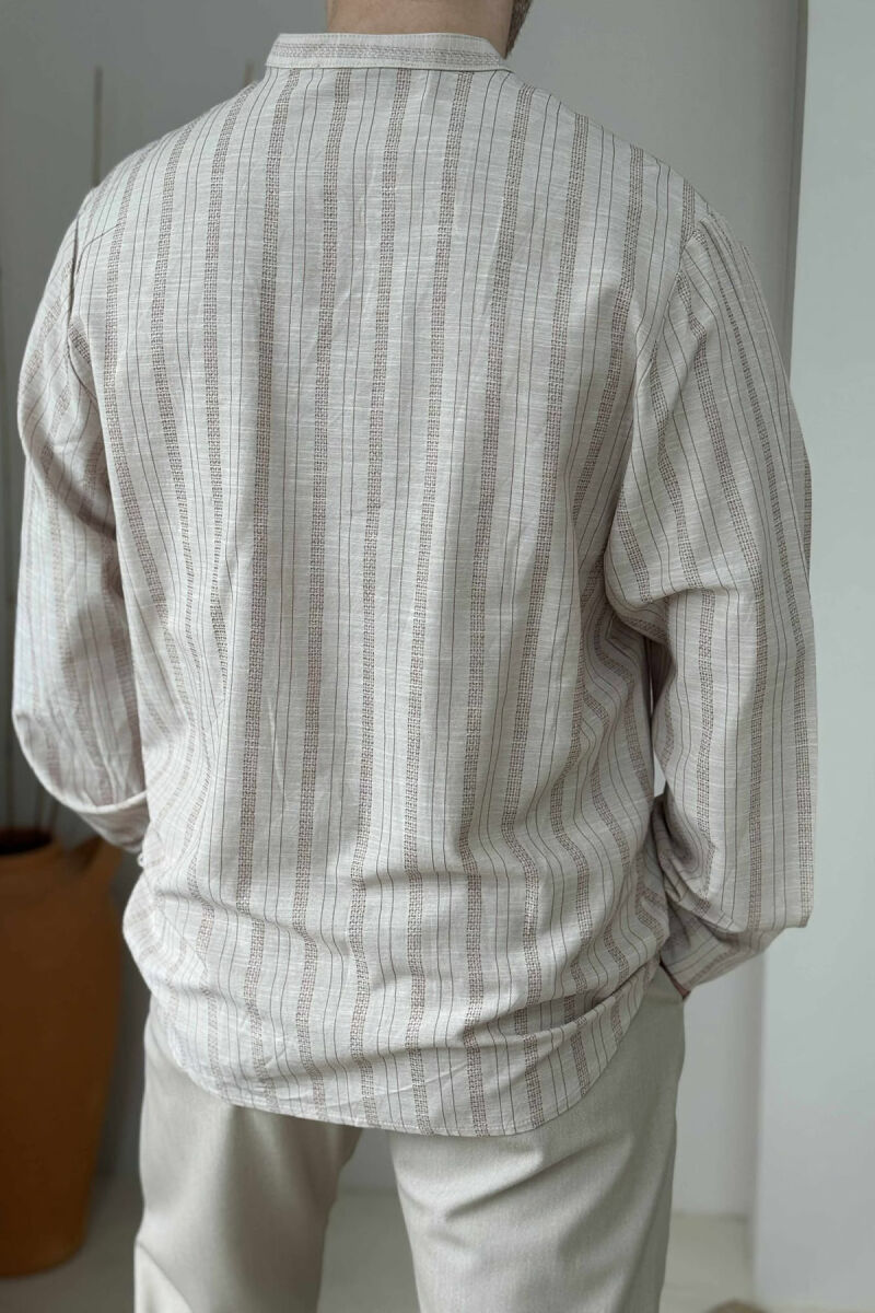 BUTTONS STRIPED MEN SHIRT BEIGE/BEZHE - 3