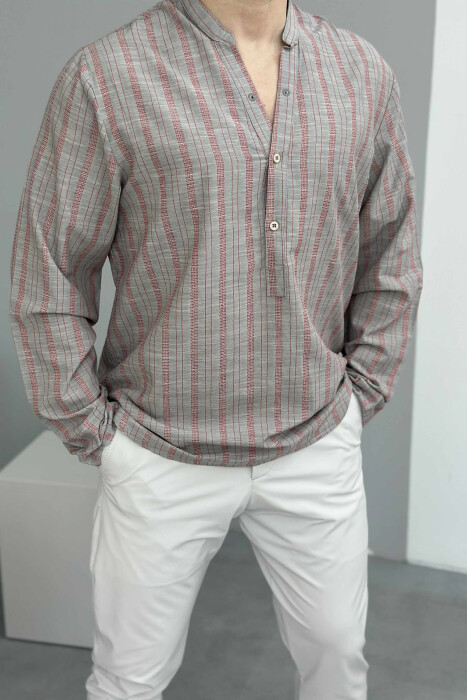 BUTTONS STRIPED MEN SWEATSHIRT LIGHT GREY/GZ 