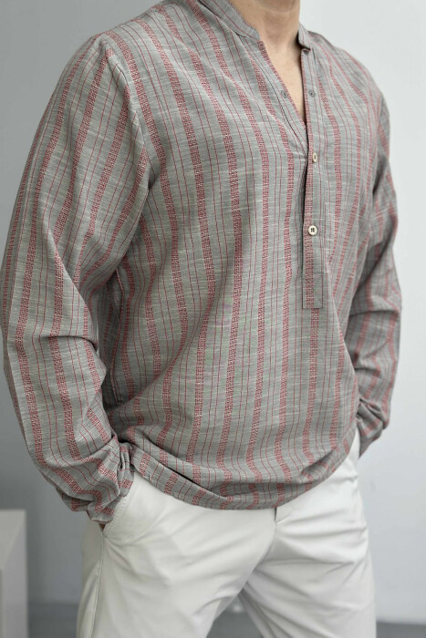 BUTTONS STRIPED MEN SHIRT LIGHT GREY/GZ - 3