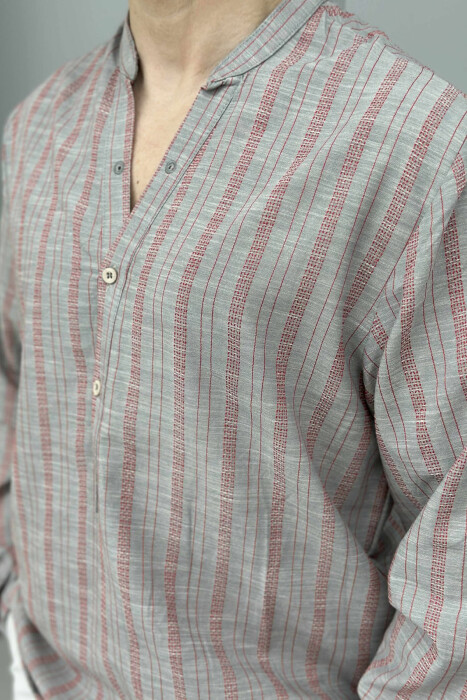 BUTTONS STRIPED MEN SHIRT LIGHT GREY/GZ - 4
