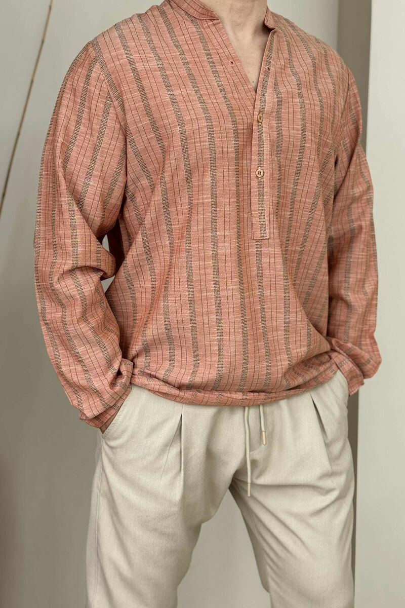 BUTTONS STRIPED MEN SHIRT SALMON/SALMON - 1