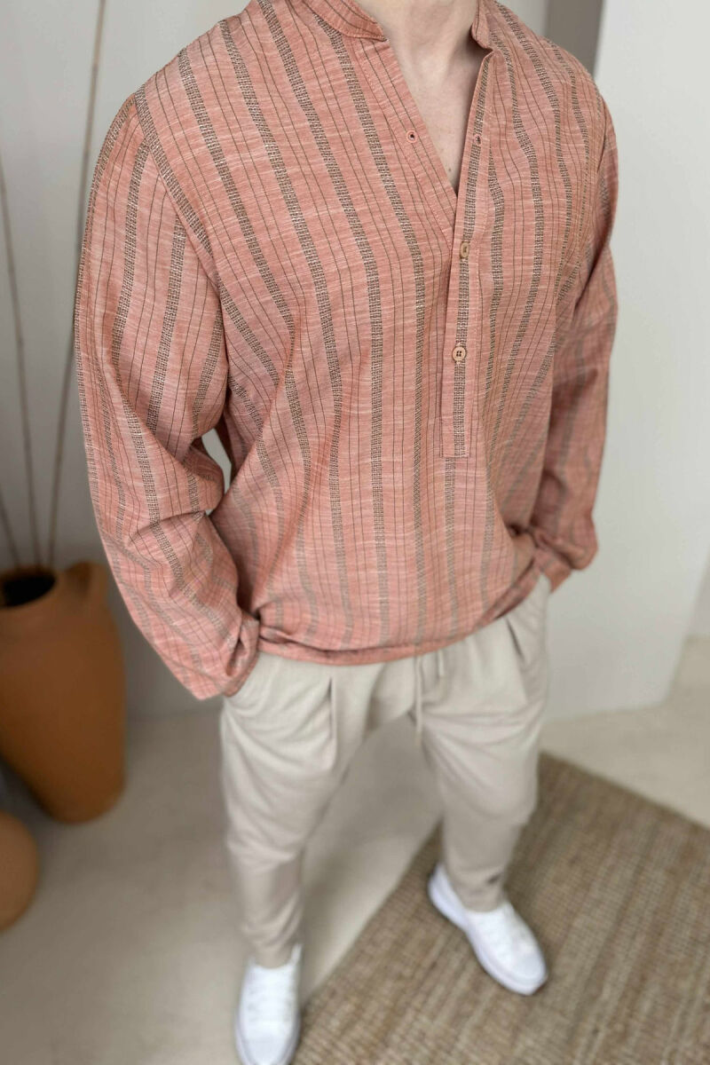 BUTTONS STRIPED MEN SHIRT SALMON/SALMON - 2