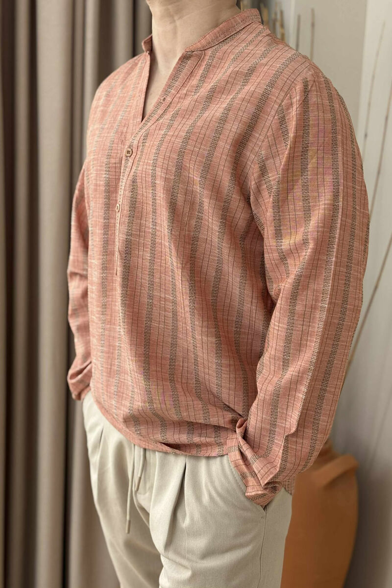 BUTTONS STRIPED MEN SHIRT SALMON/SALMON - 3