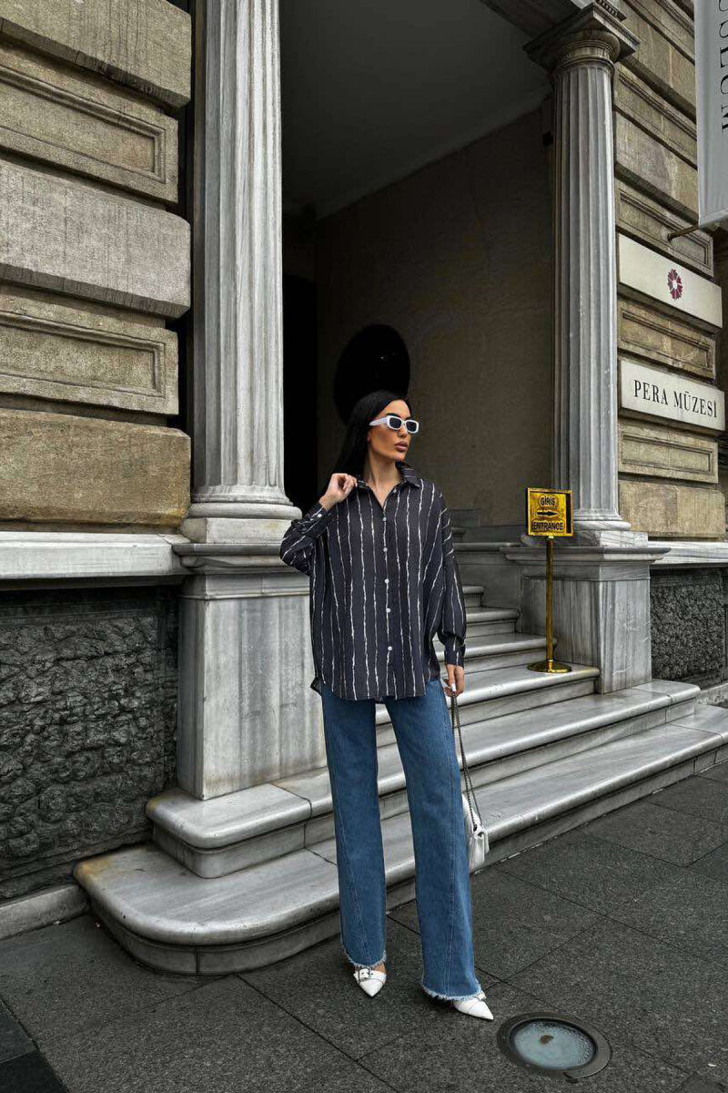 BUTTONS STRIPED WOMEN SHIRT DARK GREY/GEE - 1