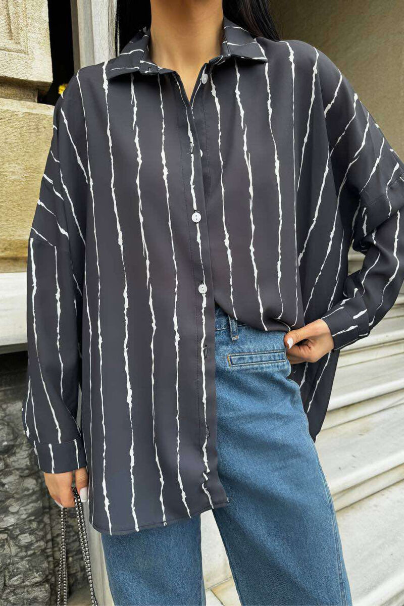 BUTTONS STRIPED WOMEN SHIRT DARK GREY/GEE - 2