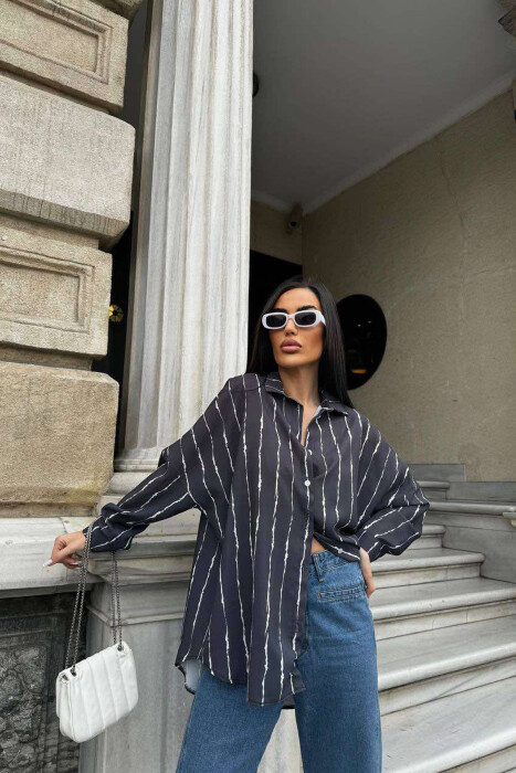 BUTTONS STRIPED WOMEN SHIRT DARK GREY/GEE - 4