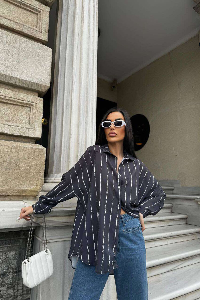 BUTTONS STRIPED WOMEN SHIRT DARK GREY/GEE - 4