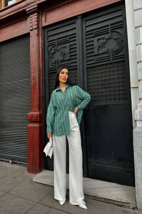 BUTTONS STRIPED WOMEN SHIRT GREEN/JESHILE 
