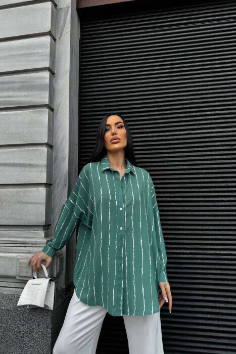 BUTTONS STRIPED WOMEN SHIRT GREEN/JESHILE - 2
