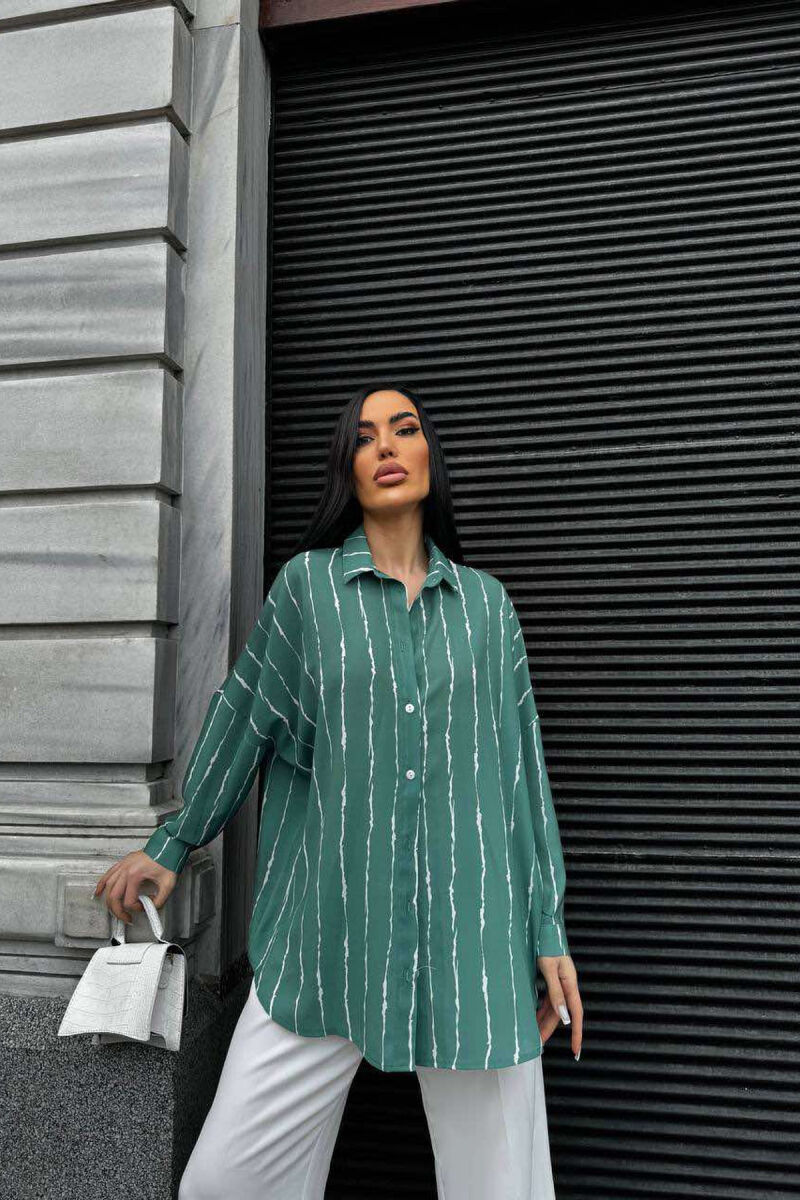 BUTTONS STRIPED WOMEN SHIRT GREEN/JESHILE - 2