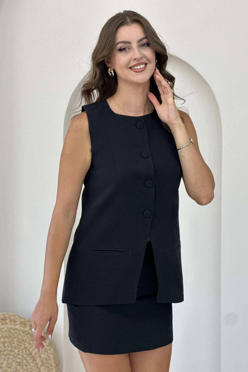 BUTTONS VEST AND SKIRT WOMAN SET BLACK/ E ZEZE - 3