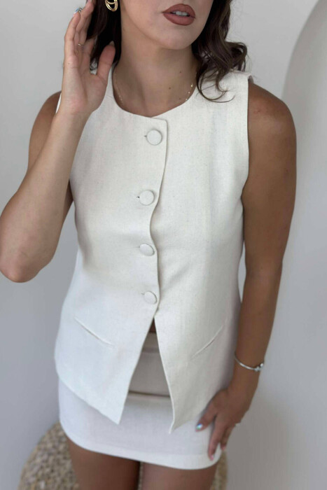 BUTTONS VEST AND SKIRT WOMAN SET CREAM/KREM - 5