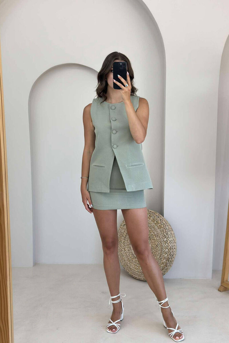 BUTTONS VEST AND SKIRT WOMAN SET MINT/MENTE - 3