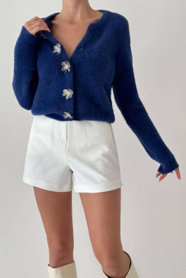 BUTTONS WITH FLOWERS ONE COLOR WOMAN CARDIGAN BLUE/BLU 