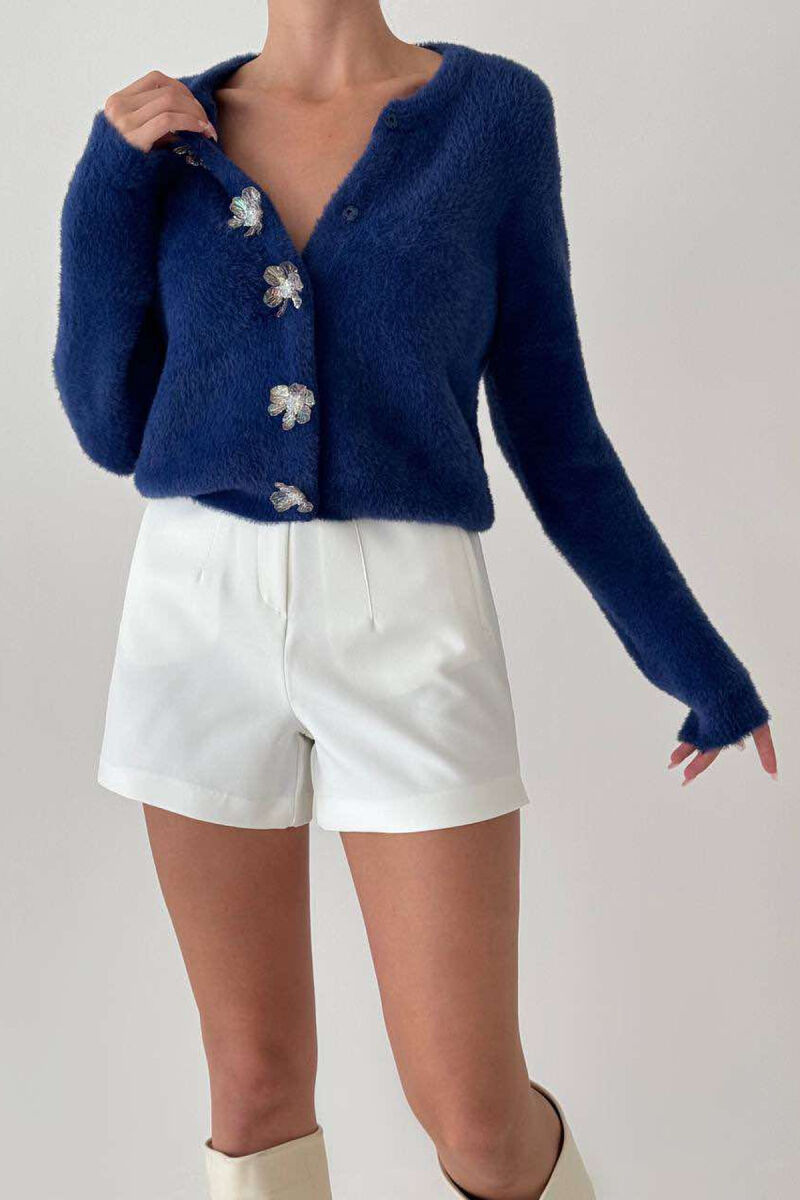 BUTTONS WITH FLOWERS ONE COLOR WOMAN CARDIGAN BLUE/BLU - 1