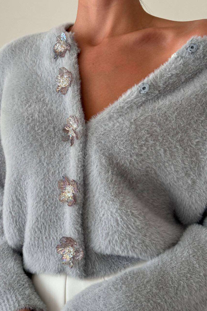 BUTTONS WITH FLOWERS ONE COLOR WOMAN CARDIGAN GREY/GRI - 3