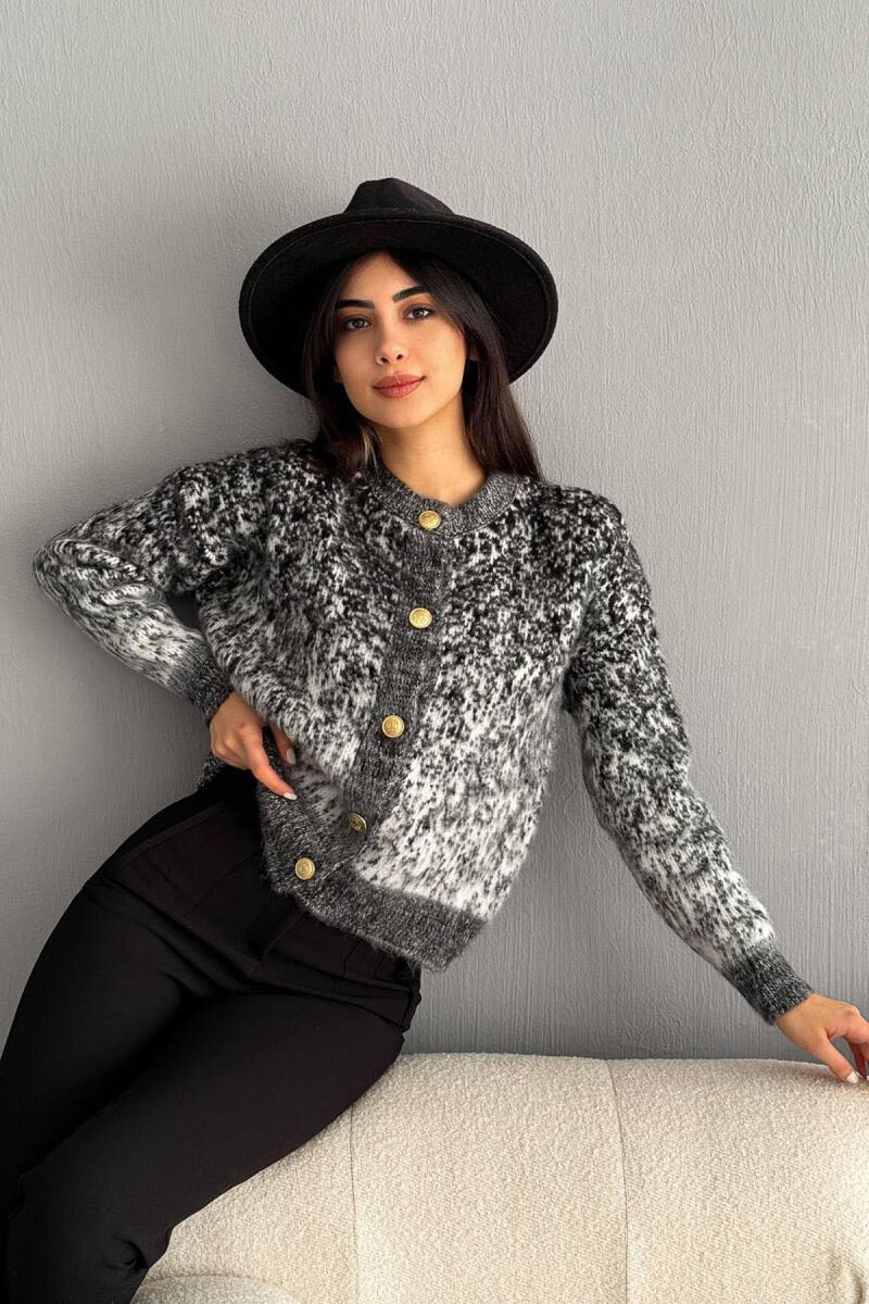 BUTTONS WOMAN CARDIGAN BLACK-WHITE/ZB - 1