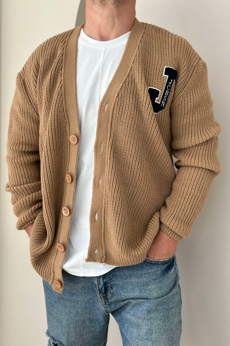 BUTTONS WRITTINGS ONE COLOR MEN CARDIGAN BEIGE/BEZHE - 1