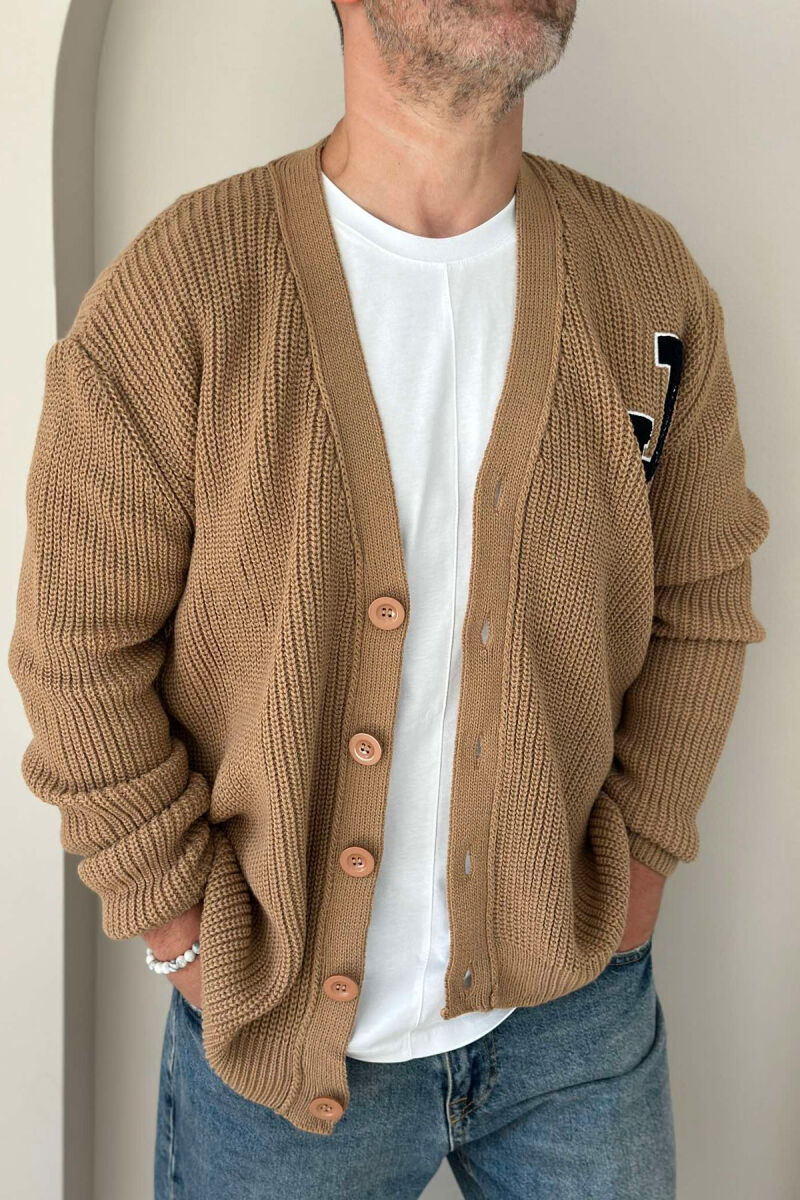 BUTTONS WRITTINGS ONE COLOR MEN CARDIGAN BEIGE/BEZHE - 3