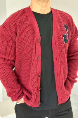 BUTTONS WRITTINGS ONE COLOR MEN CARDIGAN BUYRDGUNDY/VISHNJE 