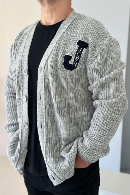 BUTTONS WRITTINGS ONE COLOR MEN CARDIGAN GREY/GRI 