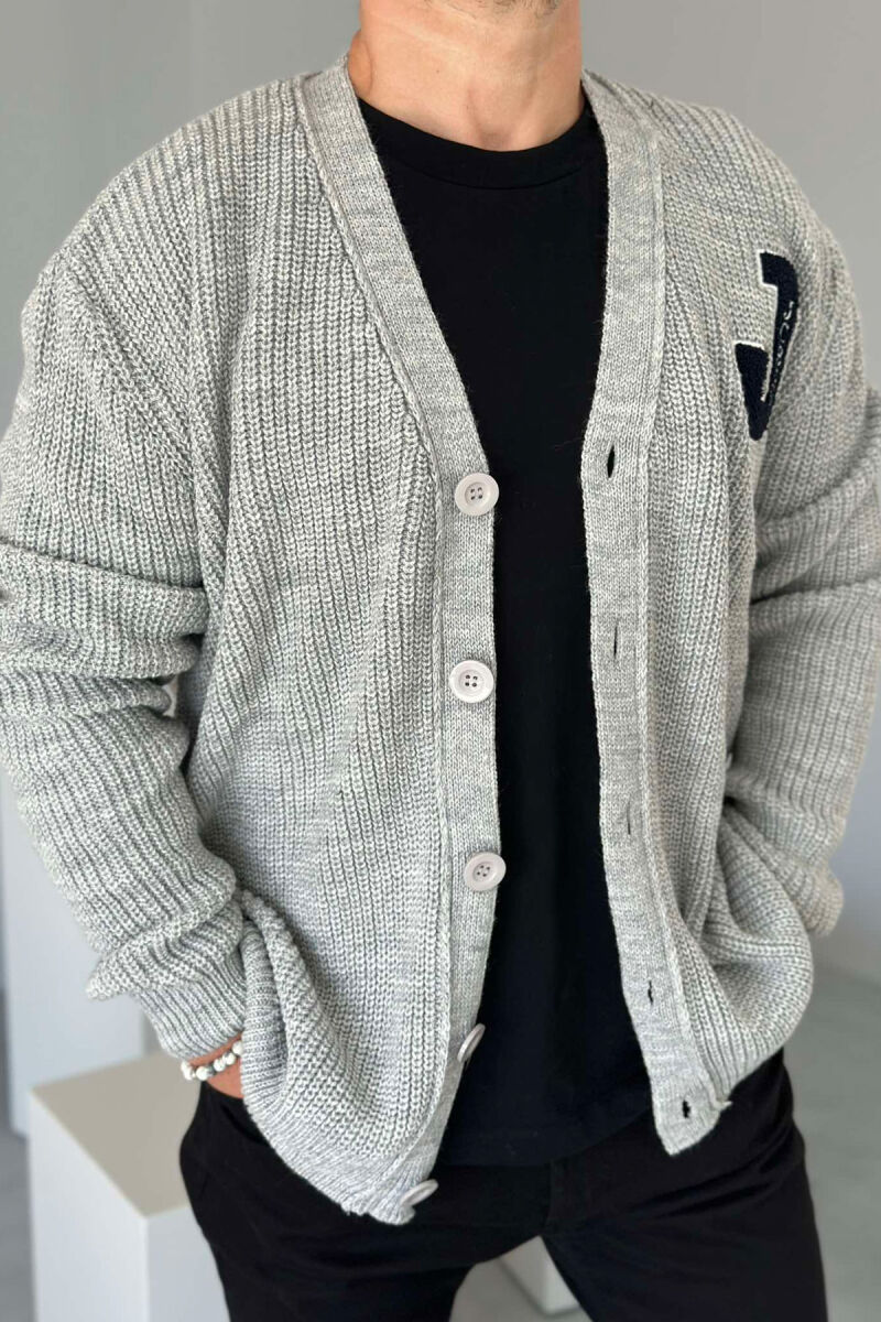 BUTTONS WRITTINGS ONE COLOR MEN CARDIGAN GREY/GRI - 3