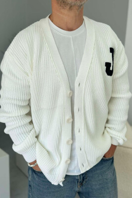 BUTTONS WRITTINGS ONE COLOR MEN CARDIGAN WHITE-E BARDHE 