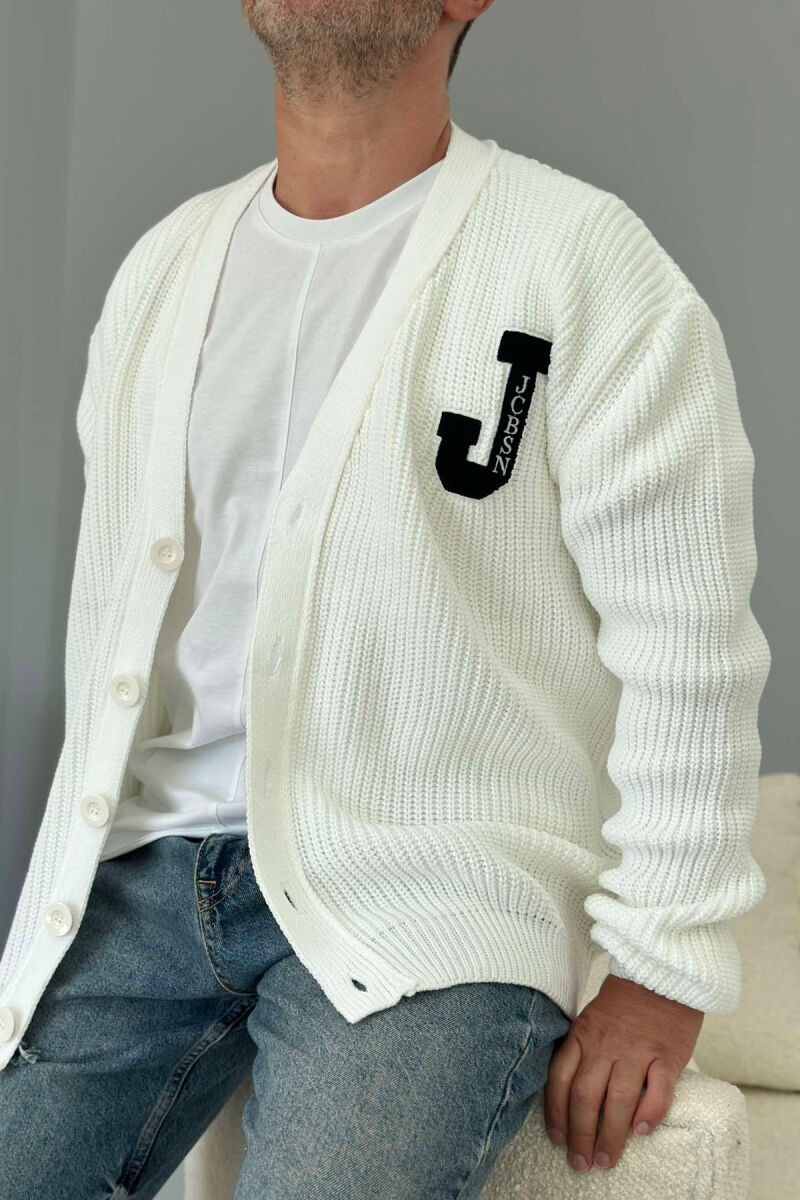 BUTTONS WRITTINGS ONE COLOR MEN CARDIGAN WHITE-E BARDHE - 2