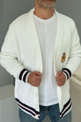 BUTTONS WRITTINGS TWO LINES MEN CARDIGANS WHITE-E BARDHE 