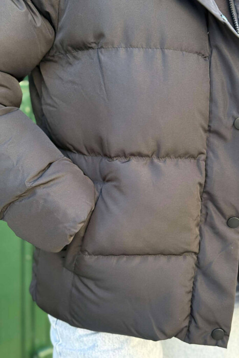 BUTTONS ZIPPER ONE COLOR WOMAN PUFFER JACKET BLACK/ E ZEZE - 3