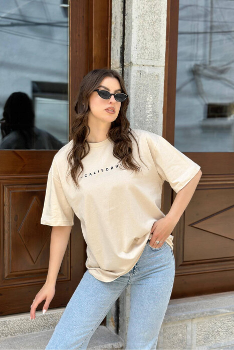 CALIFORNIA COTTON WOMAN T-SHIRT BEIGE/BEZHE - 1