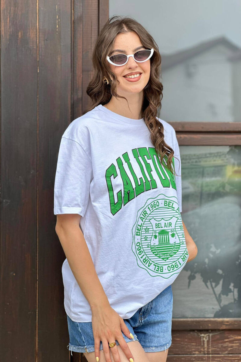 CALIFORNIA COTTON WOMEN T-SHIRT WHITE/GREEN-BAJE - 3