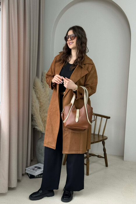 ÇANTE LEKURE E THJESHTE NJE NGJYRESHE PER FEMRA NE NGJYRE KAFE TE ZBARDHUR - 3