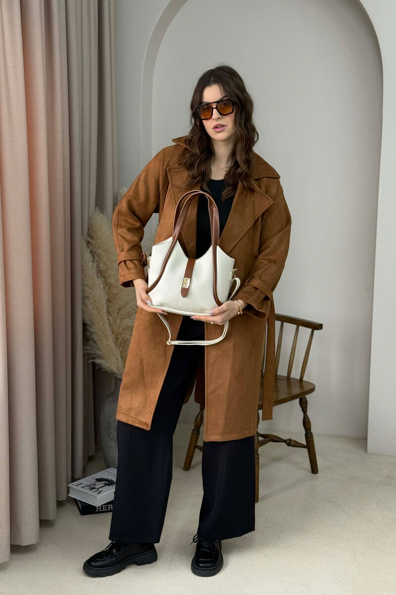 ÇANTE LEKURE E THJESHTE NJE NGJYRESHE PER FEMRA NE NGJYRE KREM ME KAFE - 2