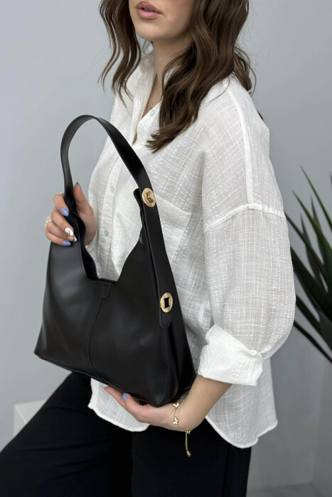 ÇANTË LËKURE E THJESHTË PËR FEMRA NË NGJYRËN E ZEZË - 2