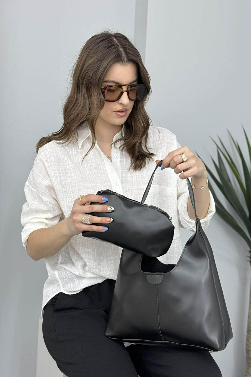 ÇANTË LËKURE E THJESHTË PËR FEMRA NË NGJYRËN E ZEZË - 5