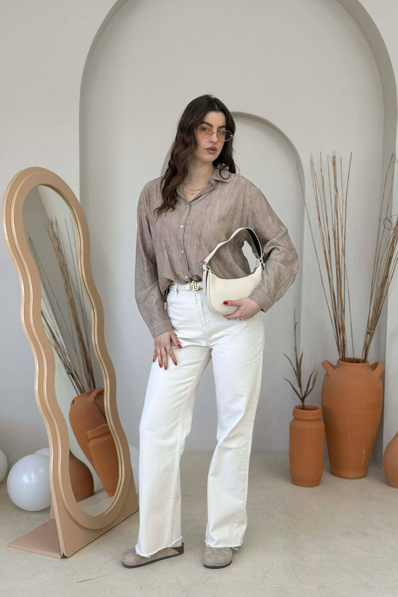 ÇANTË LËKURE E THJESHTË PËR FEMRA NË NGJYRËN KREM - 5