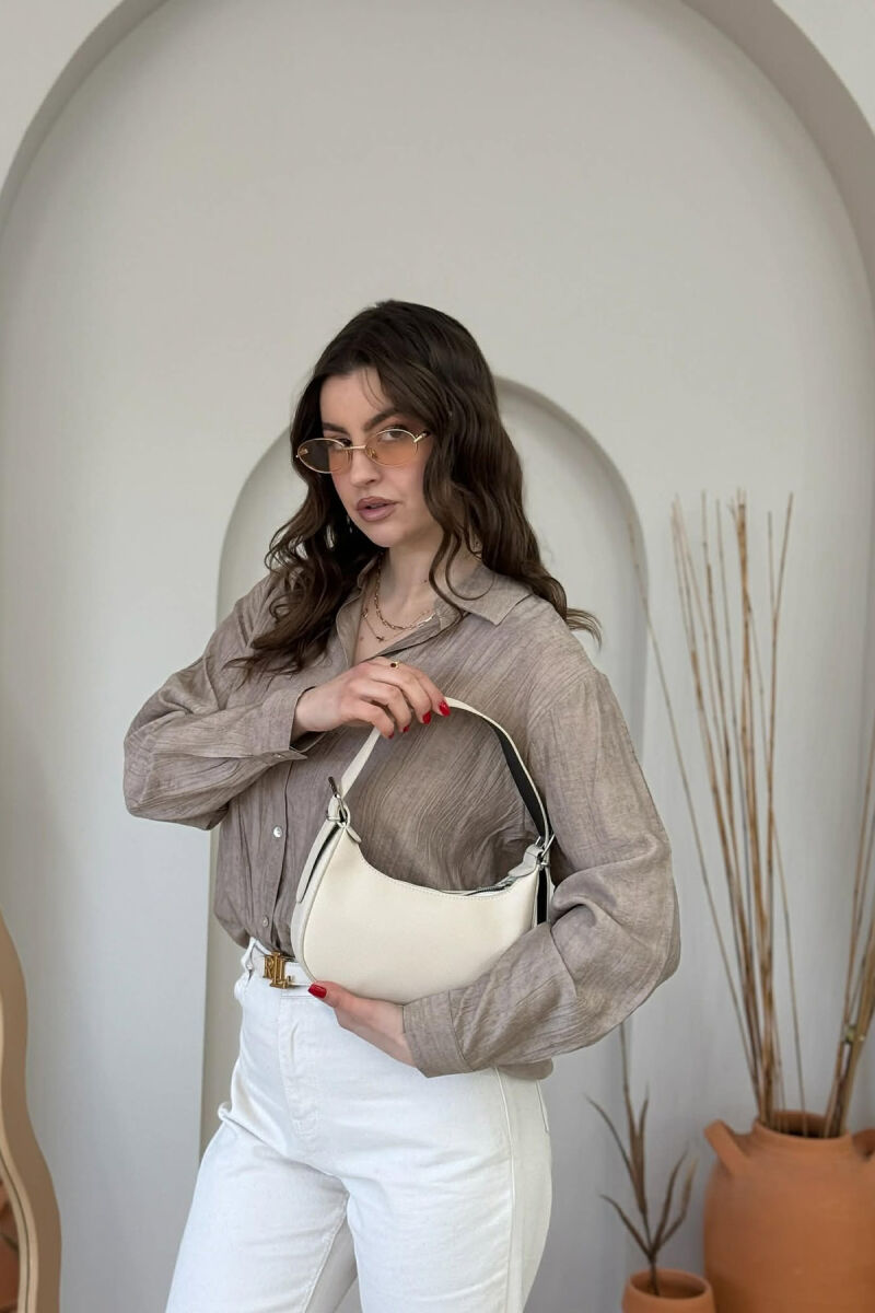 ÇANTË LËKURE E THJESHTË PËR FEMRA NË NGJYRËN KREM - 6