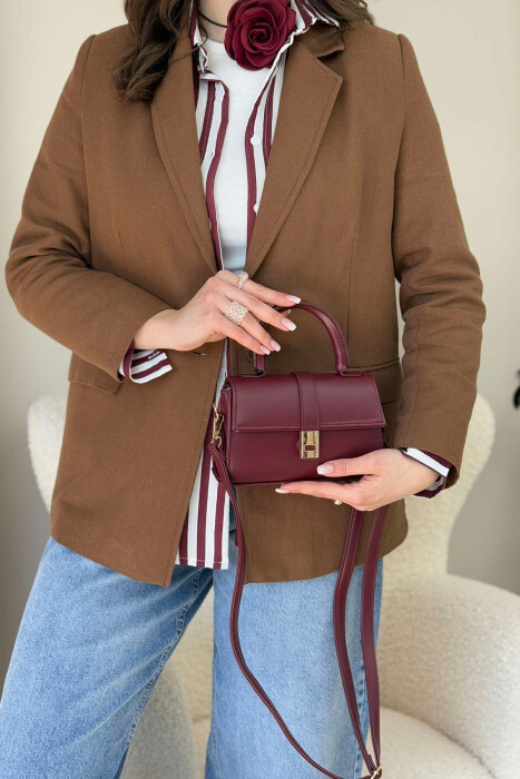 ÇANTË LËKURE E THJESHTË PËR FEMRA NË NGJYRËN VISHNJË - 3