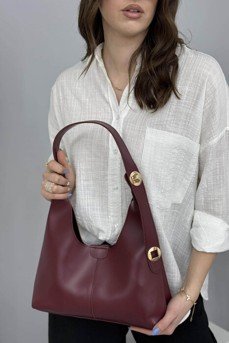 ÇANTË LËKURE E THJESHTË PËR FEMRA NË NGJYRËN VISHNJË - 3